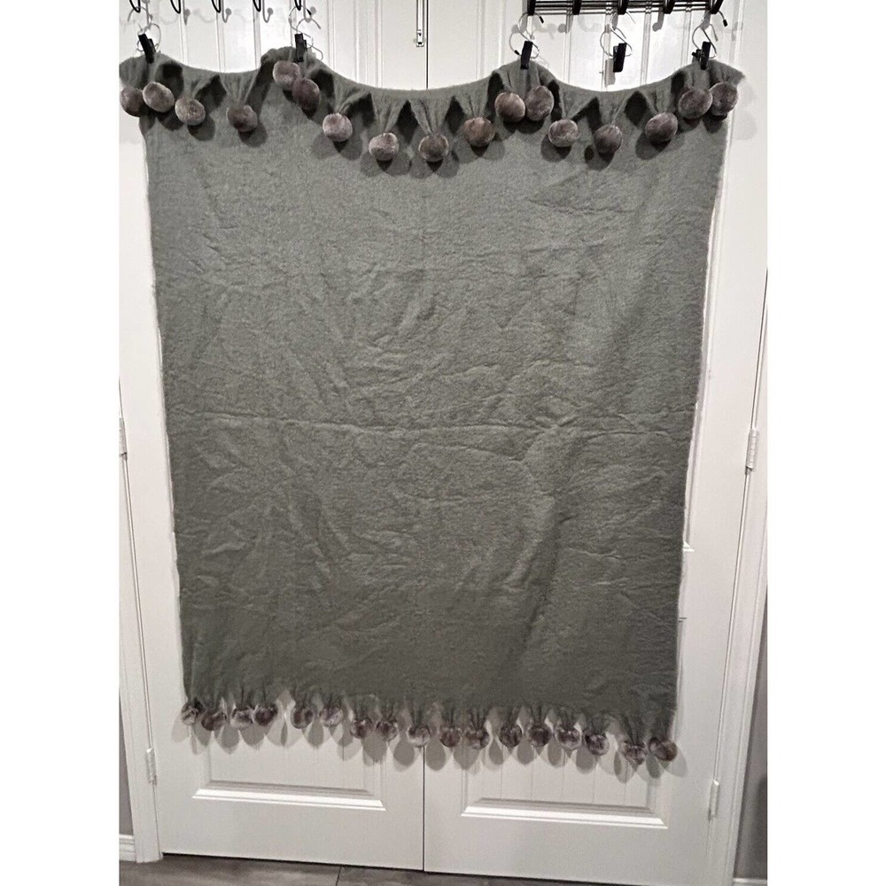 Soft Surroundings PomPon Tassel Throw 60" x 50" Grey Color